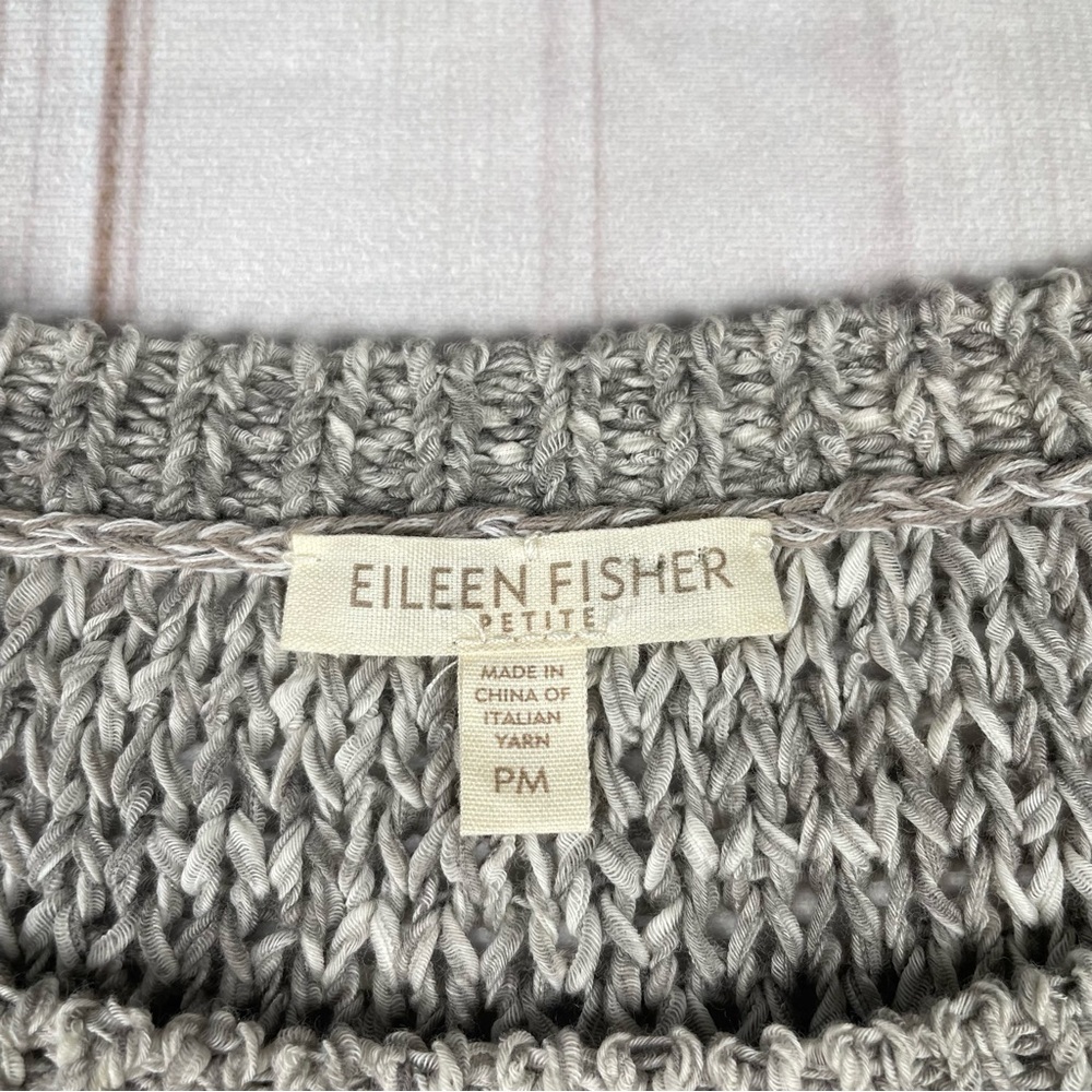 Eileen Fisher Crochet Open Knit Top Women’s M Petite Cap Short Sleeve Cotton EUC - Picture 9 of 13